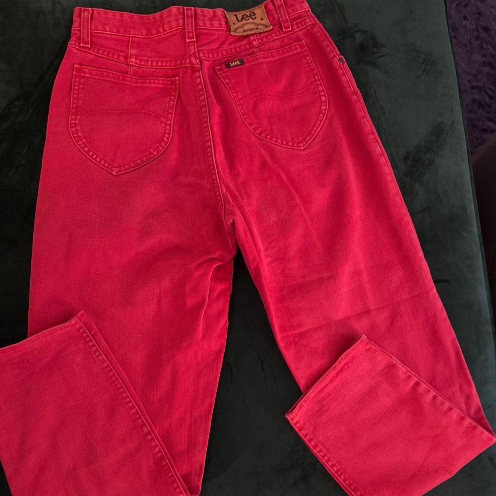 Vintage Lee Gossip Humour Jeans 31 Red High Rise Straight Leg European 90s - Picture 8 of 9